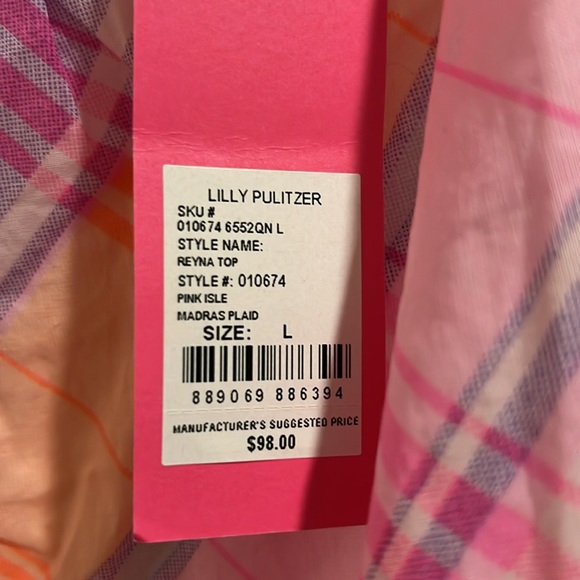 NWTS Lilly Pulitzer Reyna Top Size L Pink Isle Madras Plaid - Picture 5 of 7